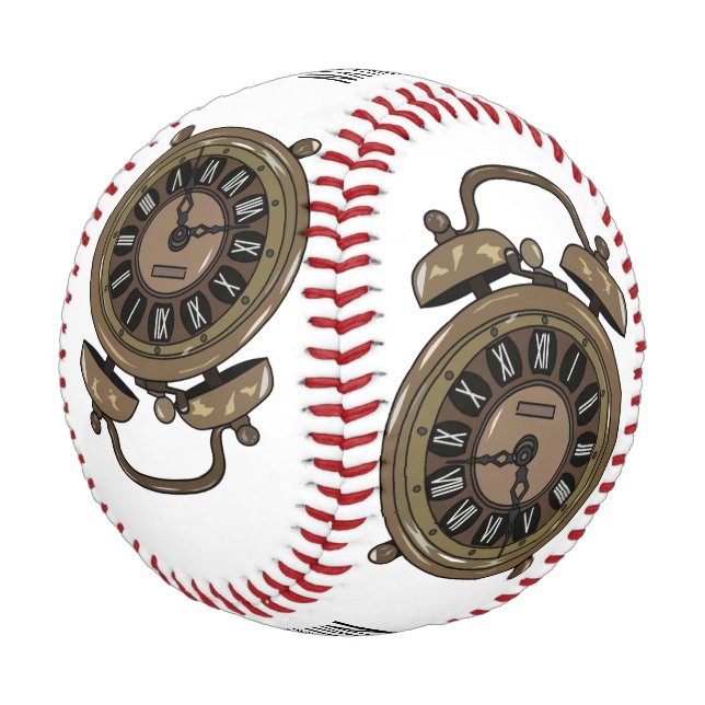 Alarm clock cartoon illustration baseball (Angled)