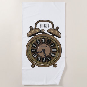 Alarm clock cartoon illustration beach towel
