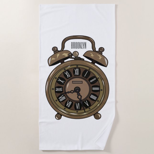 Alarm clock cartoon illustration beach towel (Front)
