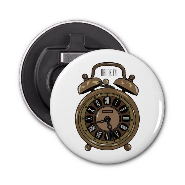 Alarm clock cartoon illustration bottle opener (Front)