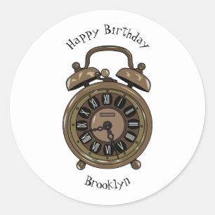 Alarm clock cartoon illustration classic round sticker