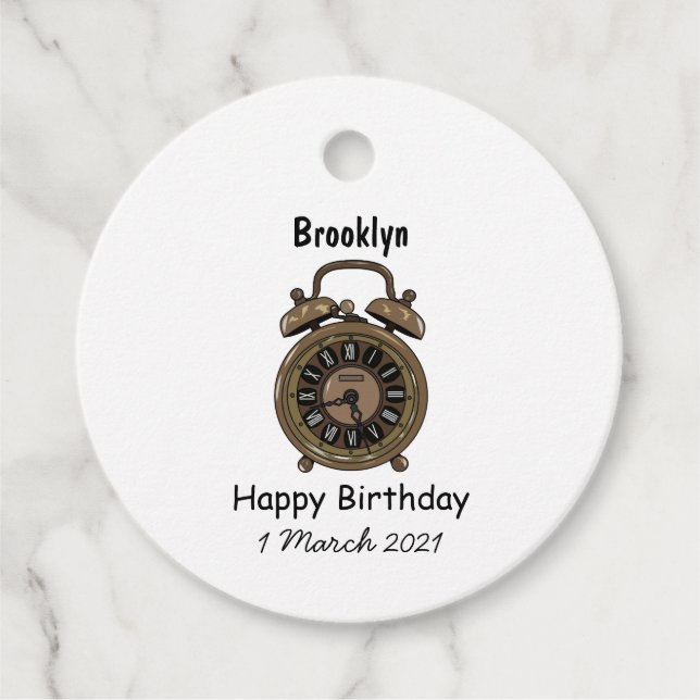 Alarm clock cartoon illustration favour tags (Front)