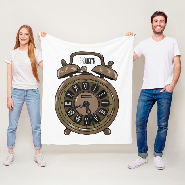 Alarm clock cartoon illustration fleece blanket (In Situ)