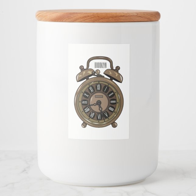 Alarm clock cartoon illustration food label (Front)