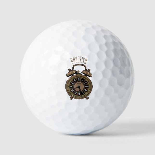 Alarm clock cartoon illustration golf balls (Front)