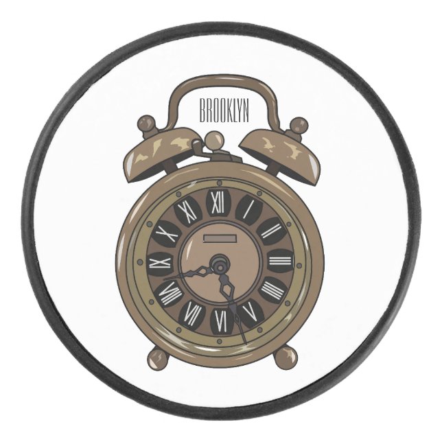 Alarm clock cartoon illustration hockey puck (Front)