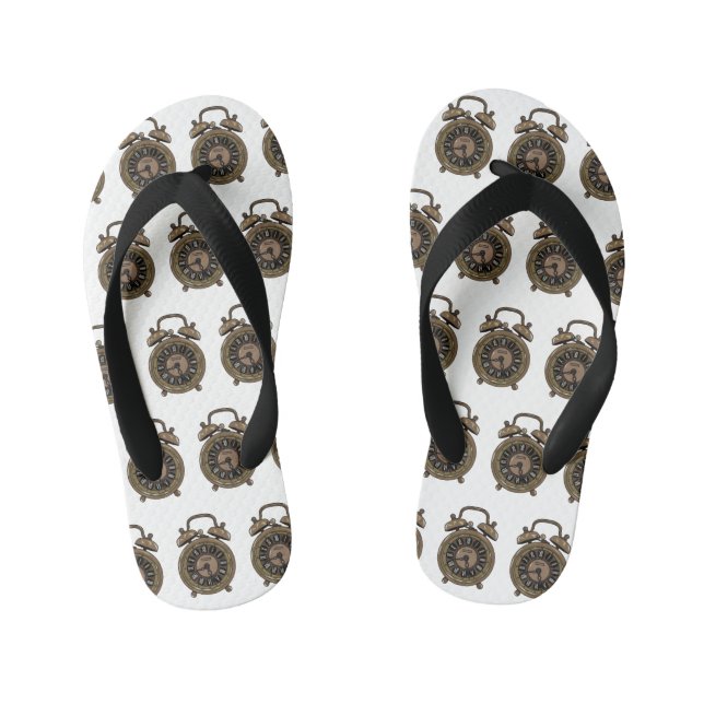 Alarm clock cartoon illustration kid's flip flops (Footbed)