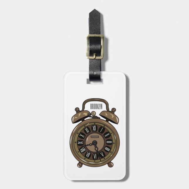 Alarm clock cartoon illustration luggage tag (Front Vertical)