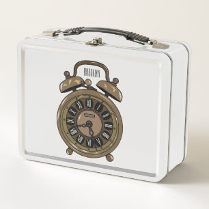 Alarm clock cartoon illustration metal lunch box