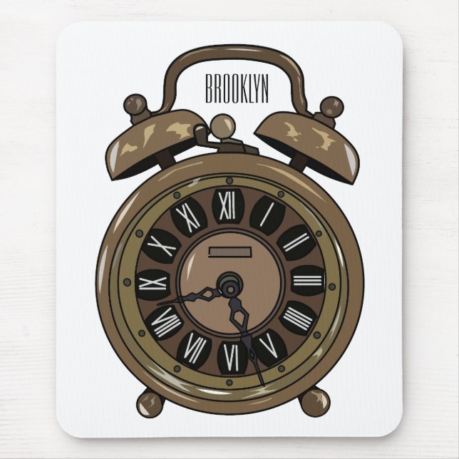 Alarm clock cartoon illustration mouse mat (Front)