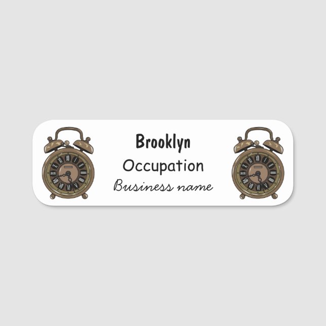 Alarm clock cartoon illustration name tag (Front)