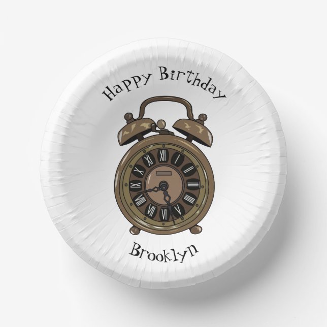 Alarm clock cartoon illustration paper plate (Front)