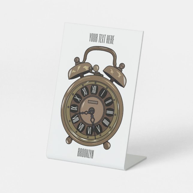 Alarm clock cartoon illustration pedestal sign (Front)