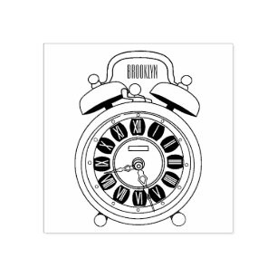 Alarm clock cartoon illustration rubber stamp