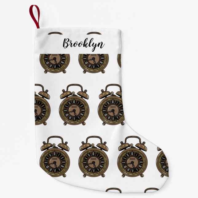 Alarm clock cartoon illustration small christmas stocking (Front)