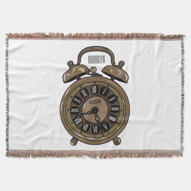 Alarm clock cartoon illustration throw blanket (Front)