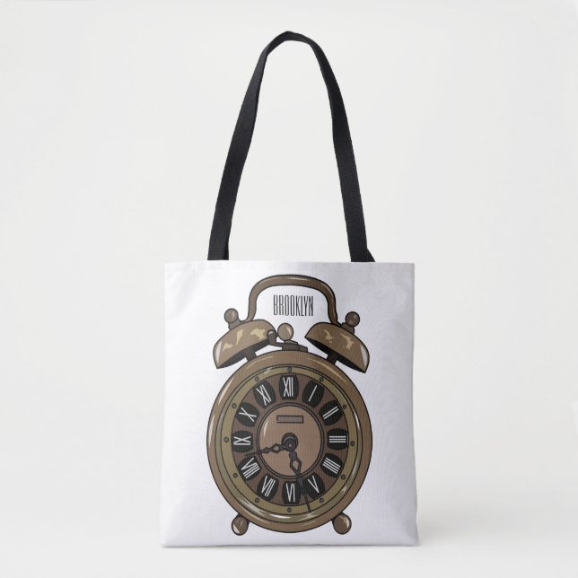 Alarm clock cartoon illustration tote bag (Front)