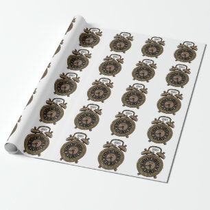 Alarm clock cartoon illustration wrapping paper