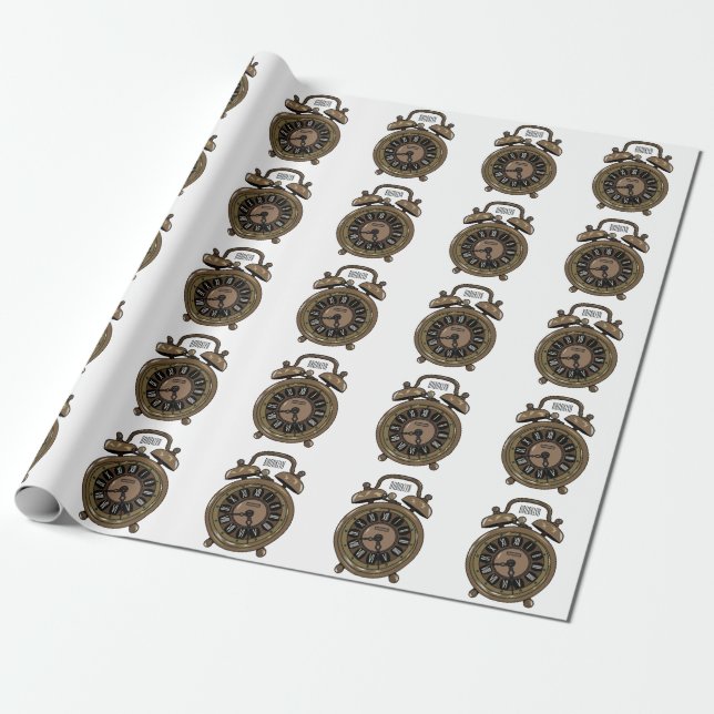 Alarm clock cartoon illustration wrapping paper (Unrolled)