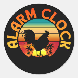 ALARM CLOCK VINTAGE MORNING ROOSTER CHICKEN CLASSIC ROUND STICKER
