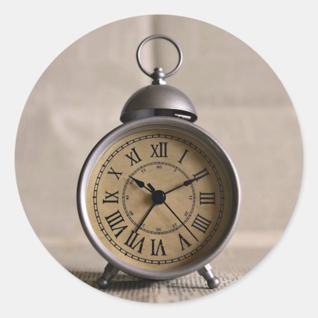 Alarm clock with roman numerals classic round sticker (Front)