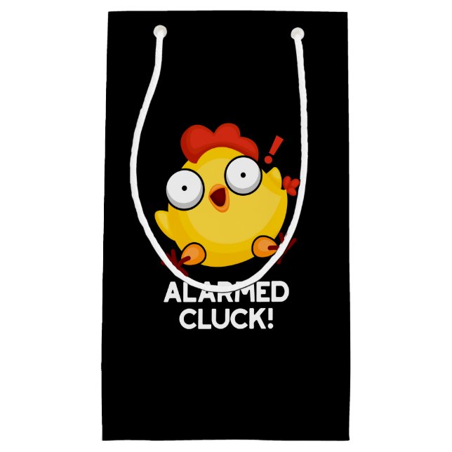 Alarmed Cluck Funny Chicken Clock Pun Dark BG Small Gift Bag (Front)
