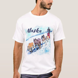 Alaska (AK) A sled dog team Watercolor painting T-Shirt