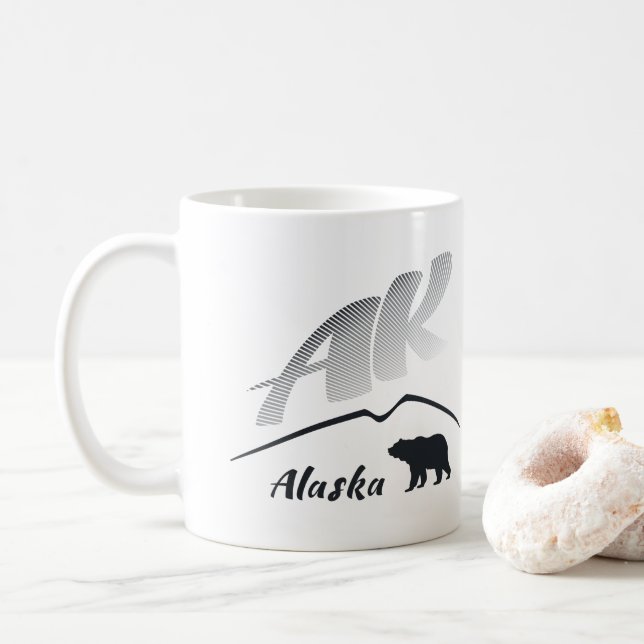 Alaska (AK) Kodiak brown bear - Black Logo Coffee Mug (With Donut)