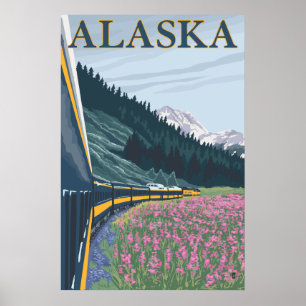 Alaska - Alaska Railroad and Fireweed Poster