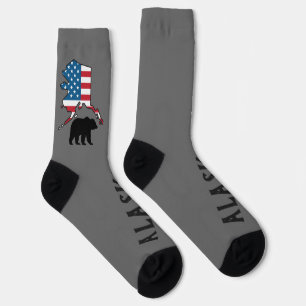 Alaska and Bear Silhouette, US Flag Socks
