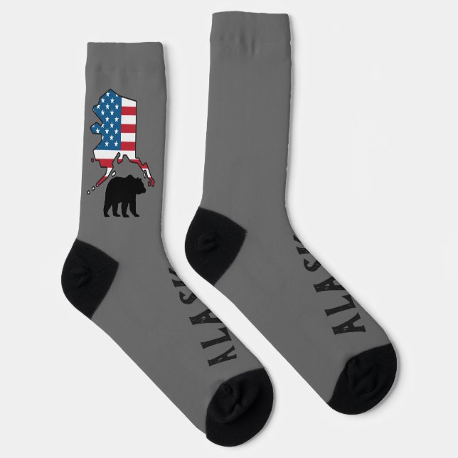 Alaska and Bear Silhouette, US Flag Socks (Right)