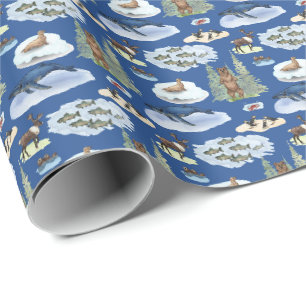 Alaska Animal Toile (On Blue) Wrapping Paper