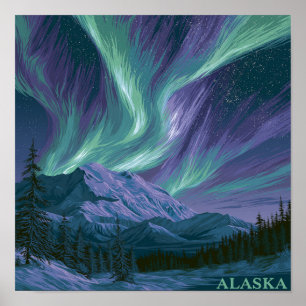 Alaska Aurora Night Poster