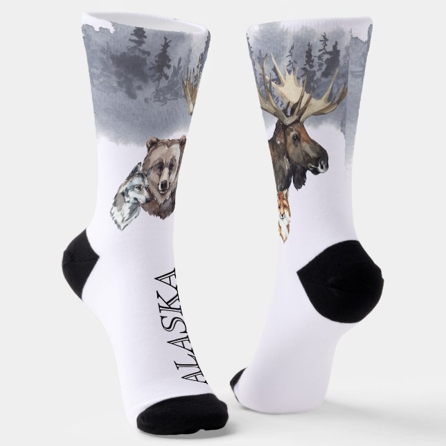 Alaska Bear Moose Forest Cruise Travel Socks (Angled)
