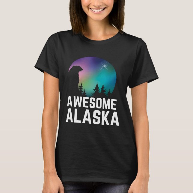 Alaska Bears Northern Aurora Borealis Lights Alask T-Shirt (Front)
