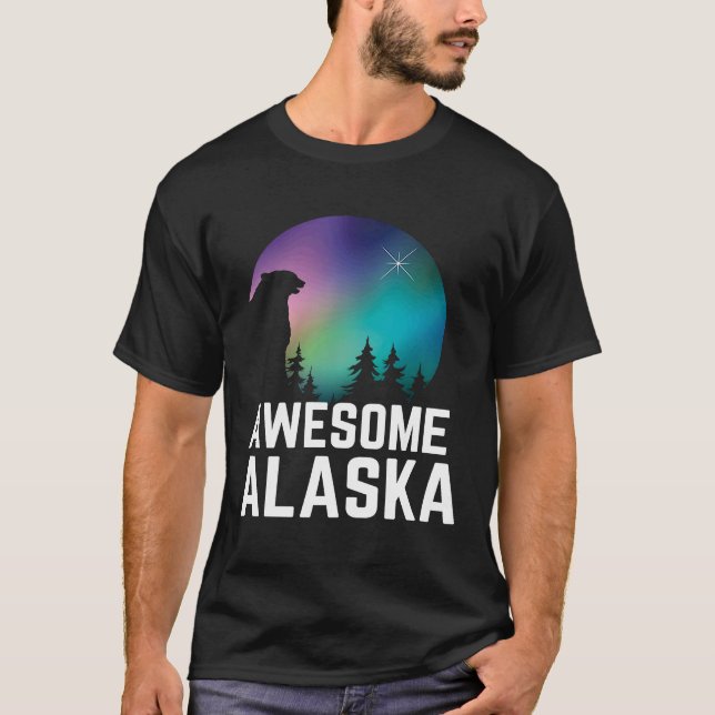 Alaska Bears Northern Aurora Borealis Lights Alask T-Shirt (Front)