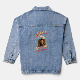 Alaska Bigfoot Adventure Retro Wilderness Art Denim Jacket