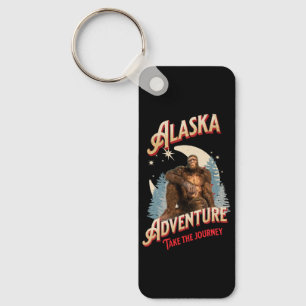 Alaska Bigfoot Adventure Retro Wilderness Art Key Ring