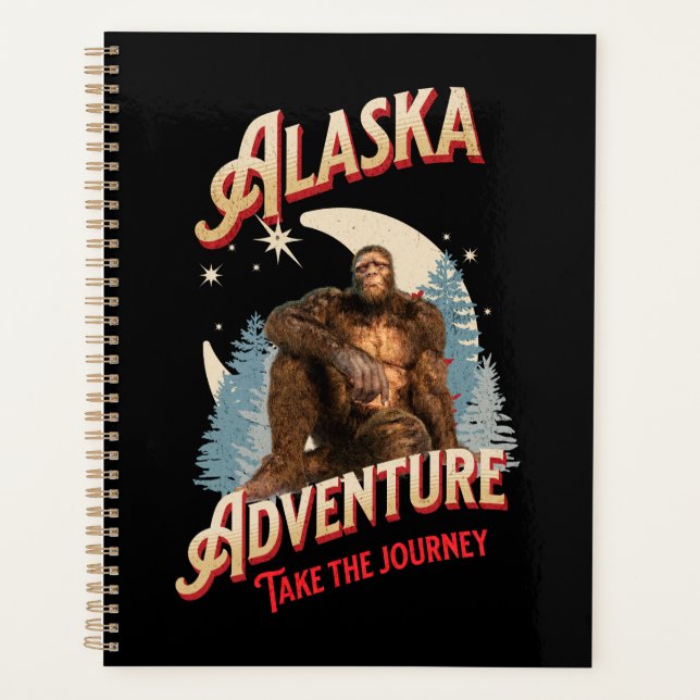 Alaska Bigfoot Adventure Retro Wilderness Art Planner (Front)