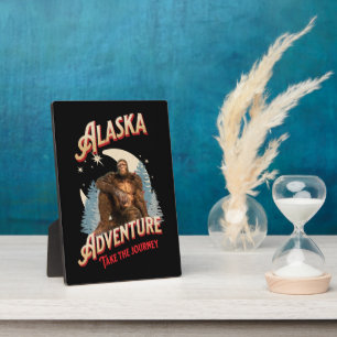 Alaska Bigfoot Adventure Retro Wilderness Art Plaque