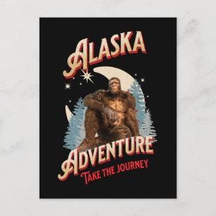 Alaska Bigfoot Adventure Retro Wilderness Art Postcard