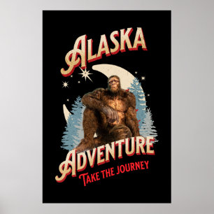 Alaska Bigfoot Adventure Retro Wilderness Art Poster