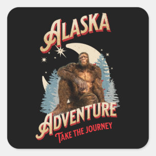 Alaska Bigfoot Adventure Retro Wilderness Art Square Sticker