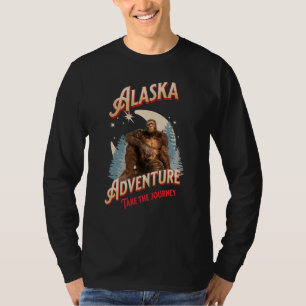 Alaska Bigfoot Adventure Retro Wilderness Art T-Shirt