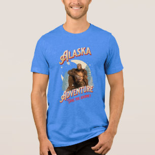 Alaska Bigfoot Adventure Retro Wilderness Art Tri-Blend Shirt