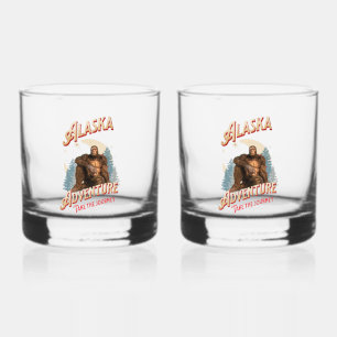 Alaska Bigfoot Adventure Retro Wilderness Art Whiskey Glass