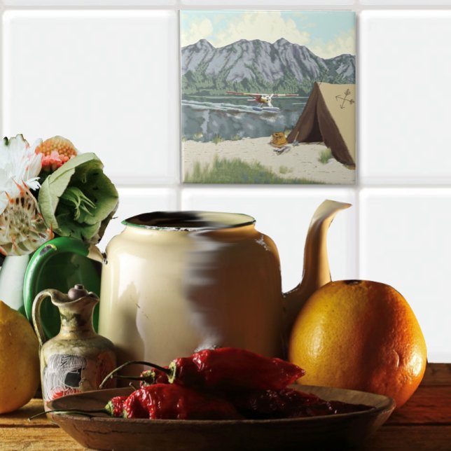 Alaska Bush Plane Fishing Deer Camp Lodge Tile (Tile used in backsplash )