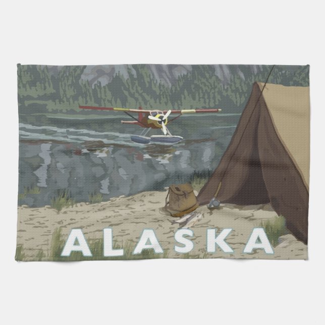 Alaska Bush Plane Souvenirs Tea Towel (Horizontal)