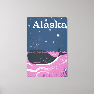 Alaska Cartoon vintage whale travel poster Canvas Print