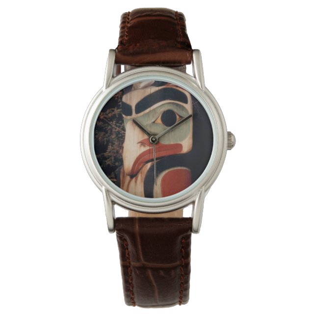 Alaska Carved Wooden Totem Pole Photo Designed Watch (Front)
